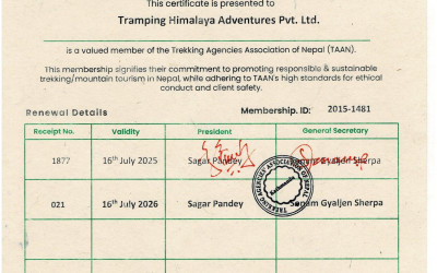 TREKKING AGENCIES ASSOCIATION OF NEPAL ( TAAN ) MEMBERSHIP CERTIFICATE